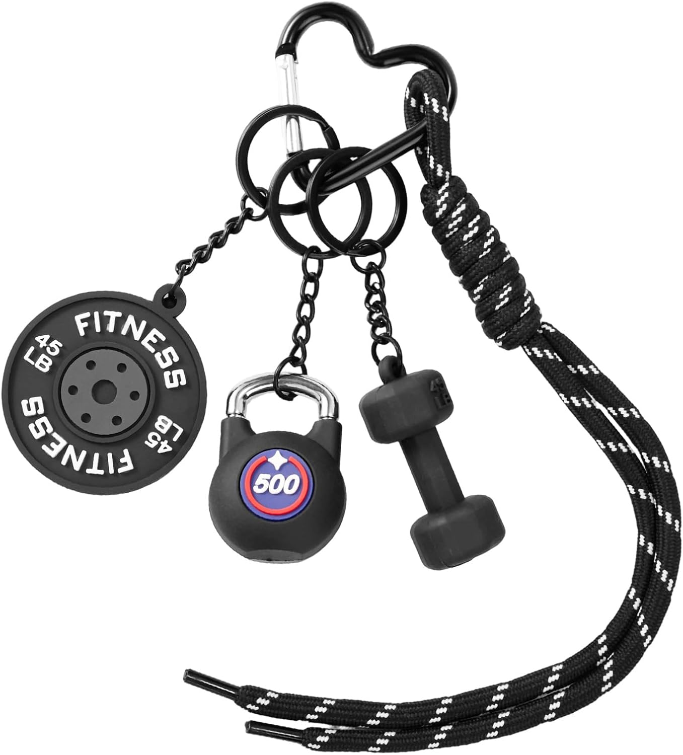 Gym Keychain, Black Dumbbell Kettlebell Barbell Plate Charsm Gym Keychain Gift Motivational Fitness Accessories for Men Women Sports Lovers Trainer Friends Family image number 2