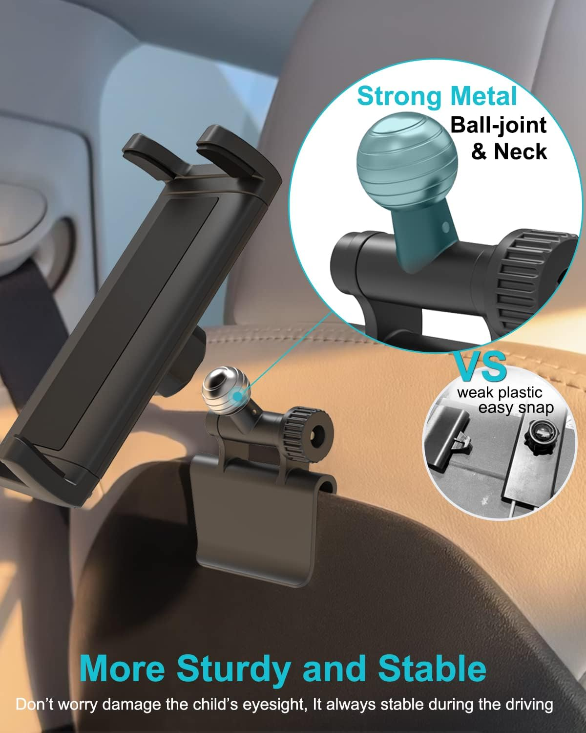 Tesla Headrest Tablet Mount for Model 3/Y, EXSHOW 360&deg; Adjustable Back Seat Ipad Phone Holder, Car Road Trip Essentials Stand for Kids, for 4-12.9" Ipad Pro Air Mini, Galaxy, Fire Hd, Iphone image number 4