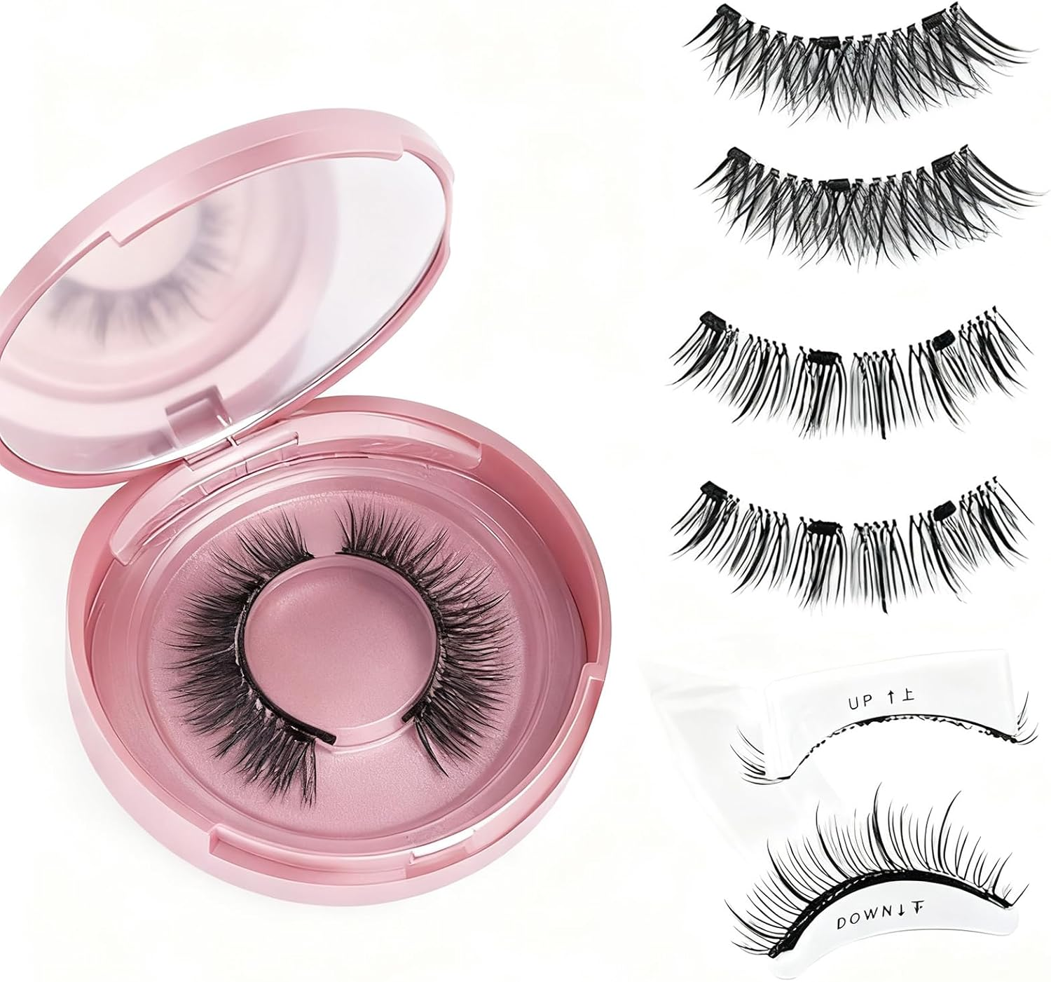 2Pcs Magnetic Eyelashes Kit, Self Adhesive Lashes, Dense Type, Super Natural Look, Reusable, Waterproof (24P+KS01)