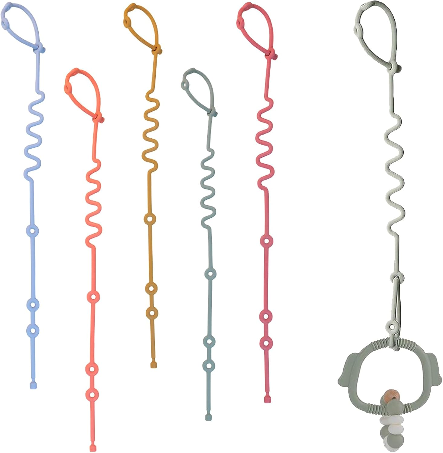 Silicone Baby Teether Set, 5 Packs Pacifier Clip, Car Seat, High Chair, Stroller, Crib, Rocking Chair, Bag, Seat, BPA Free image number 2