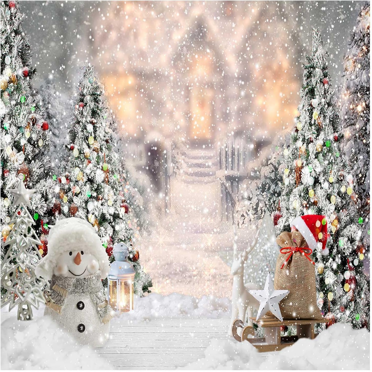 Allenjoy 8X6Ft Winter Christmas Backdrop for Photography Snowman Pine Tree Snowflake Portrait White Background Newborn 1St Birthday Children Baby Shower Party Decorations Photo Shoot Props Supplies image number 1