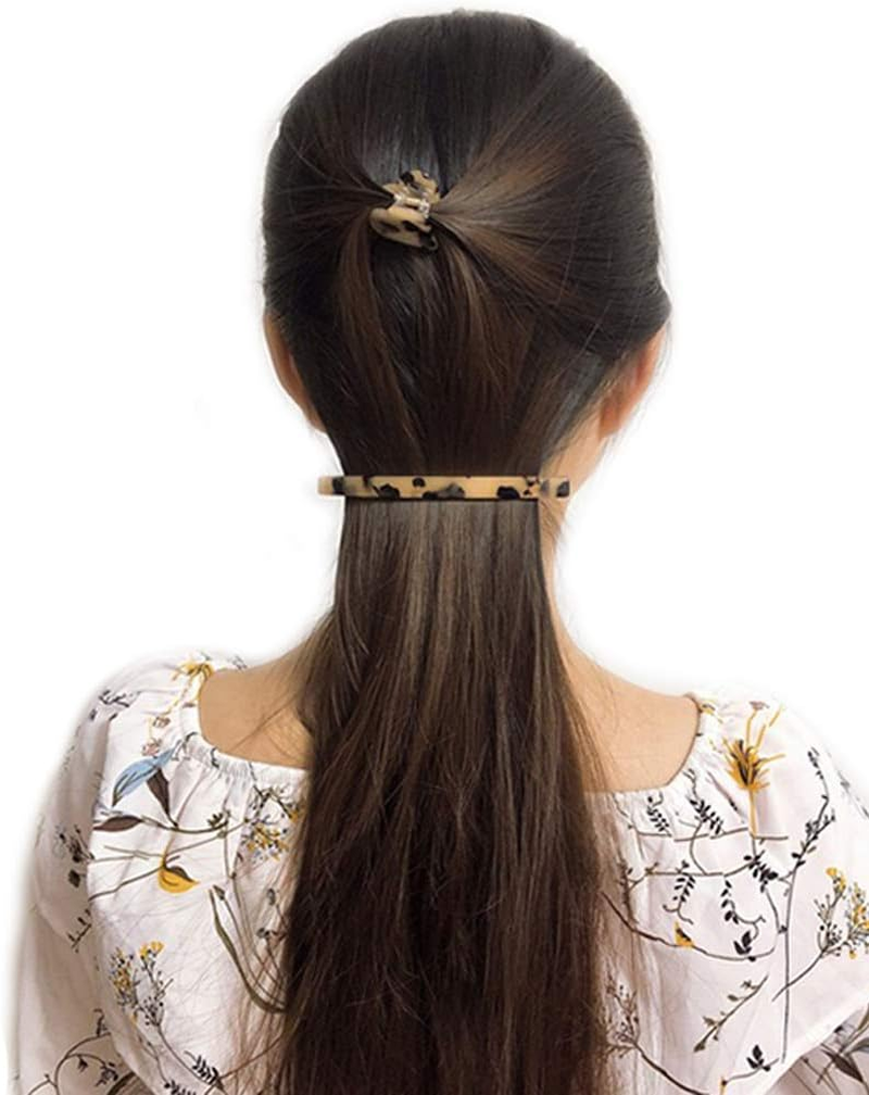 Luckycivia 2 Pack Hair Barrette, Long and Thin Handmade Celluloid Onyx Hair Clip, Elegant Automatic Hair Clip, Barrette Ponytail Holders for Women/Girls - 4 Inches image number 4