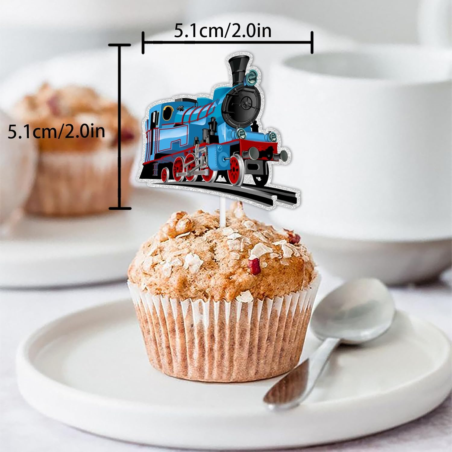Glitter Dessert Cupcake Topper Cheer to Transportation Train Railroad Crossing Theme Decorations Supplies Baby Shower Children Boy Girl Happy Birthday Party Decor Set 18Pcs