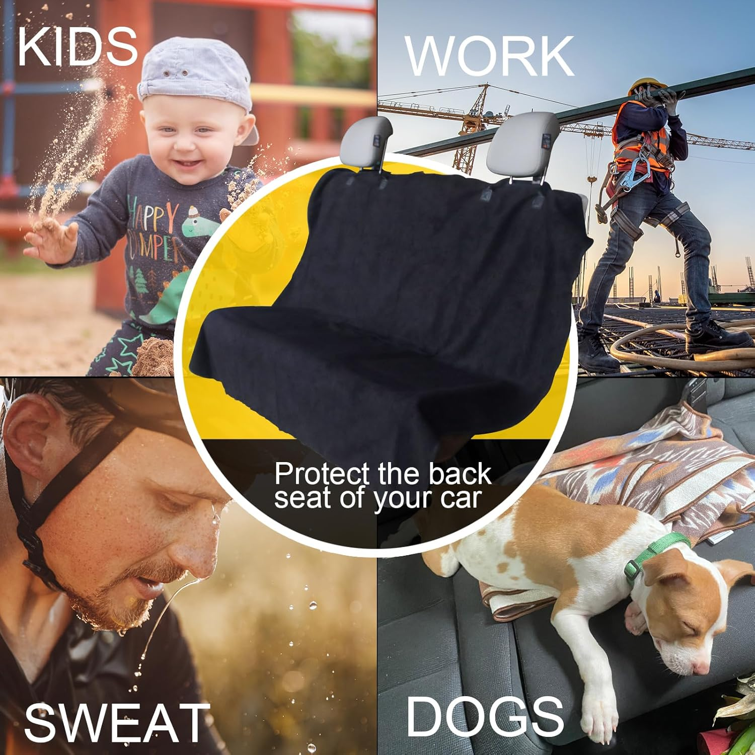 Back Seat Cover for Car Trucks Van SUV Jeep,Waterproof Rear Bench Towel Seat Covers for Kids,Automotive Backseat Protector(Black) image number 1