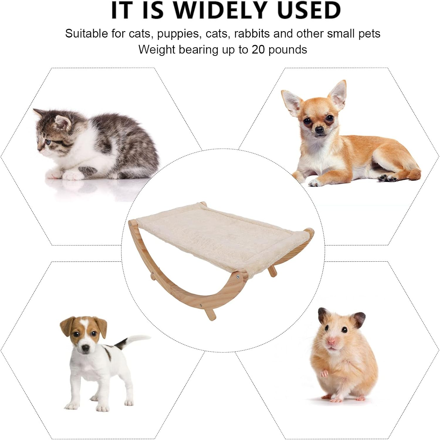 Elevated Cat Hammock Swing Bed,Wooden Cat Hammock Foldable Removable Breathable Slip Resistance Elevated All Seasons Cat Swing Bed for Cats Puppies image number 2