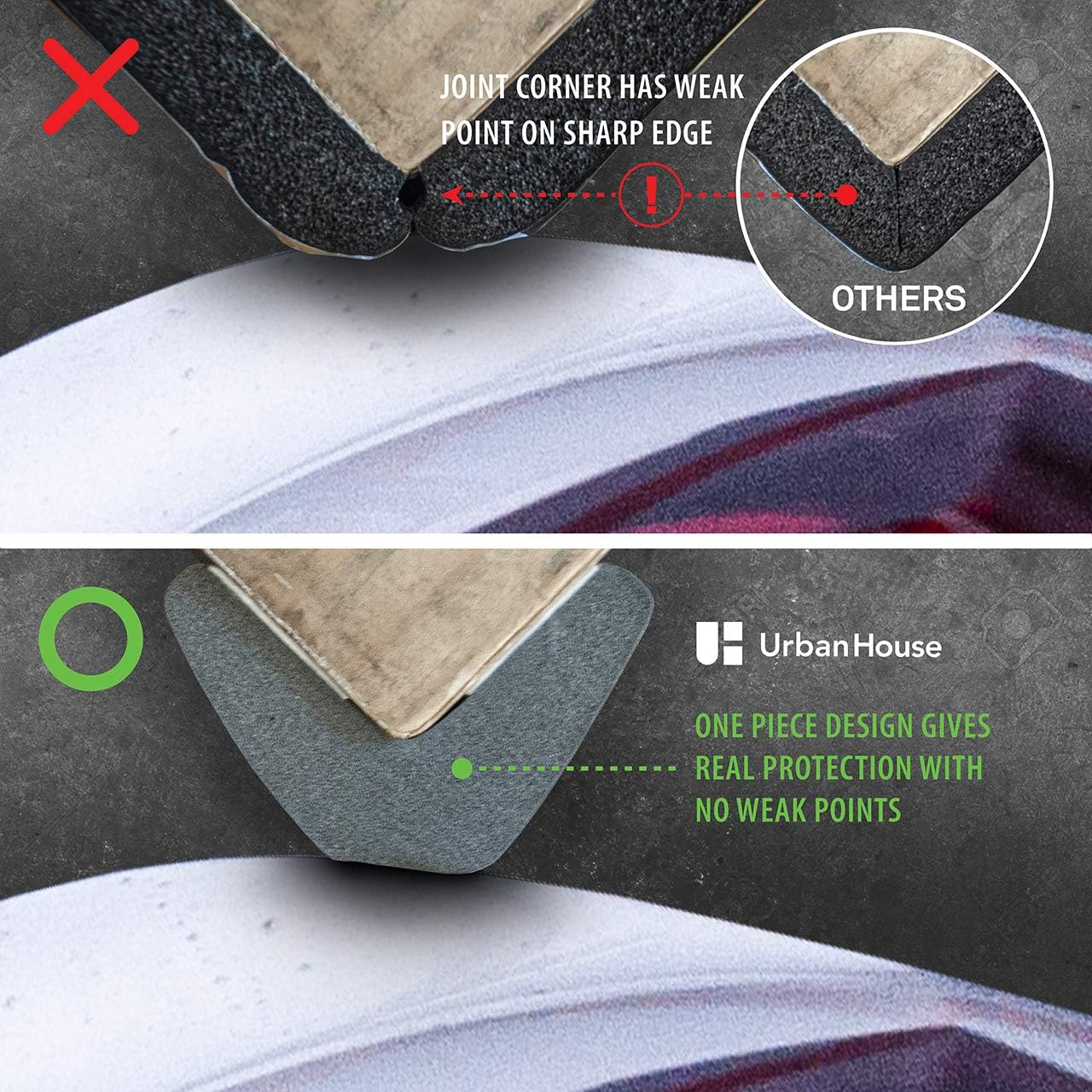 Urban House (2-Pack) High-Density Corner Guard Edge Protector & Bumper for Parking Garages, Workshops, Baby Proofing Walls and Furniture - Neutral Grey, 24 Inches. image number 4