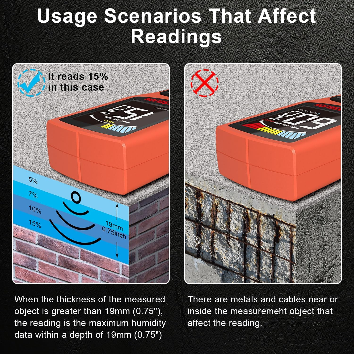 Pinless Moisture Meter MS02 Non-Destructive Wood Moisture Meter Detector with Large LCD Display, Batteries, 4 Modes for Wood, Firewood,Walls,Building Materials image number 1