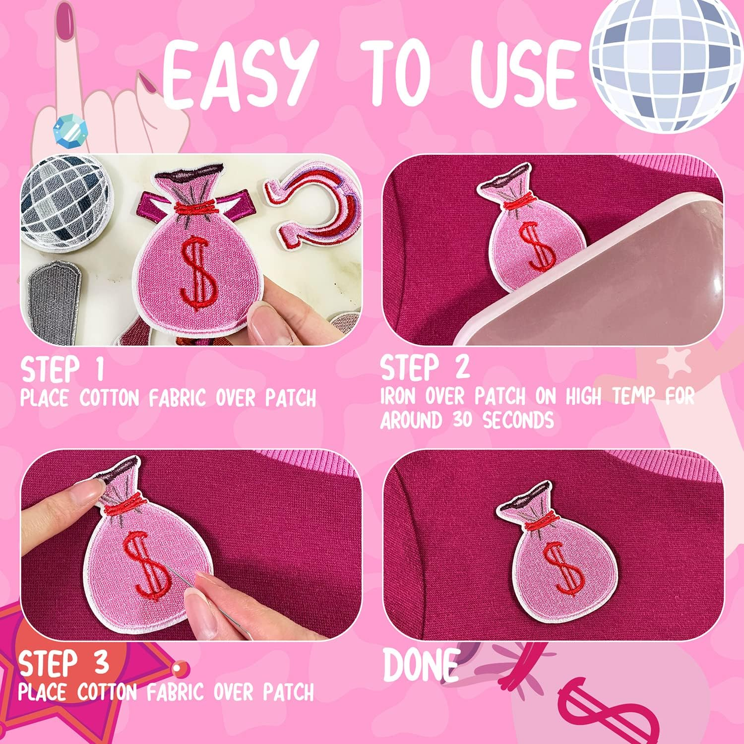 12Pcs Western Disco Cowgirl Bachelorette Iron on Patches for Clothing Sew Embroidered Applique Repair Patch DIY Crafts Decor Gifts Last Rodeo Nashville Party Wedding Bridal Shower image number 4