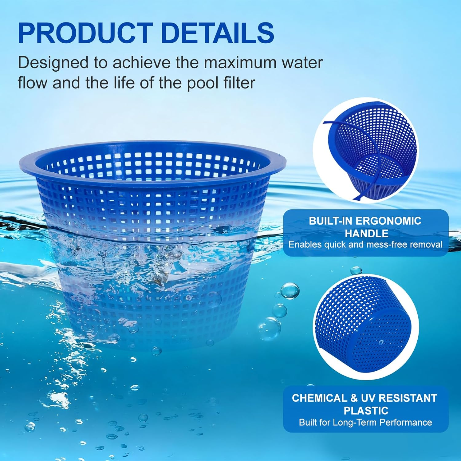POOLAZA Pool Skimmer Basket Replacement (2 Pack) &ndash; Pool Skimmer Baskets with Built-In Handle, Captures Leaves and Debris, Fits Most Standard Skim Systems image number 1