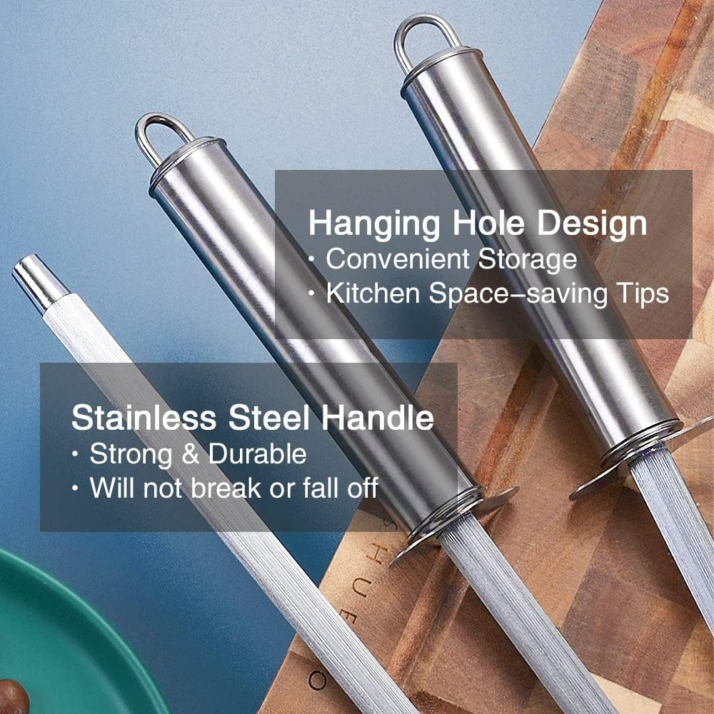 Chaira Sharpening Knives, Professional Kitchen Knife Sharpener, Fine Steel Knife Sharpener | Rod Length 20 Cm, 30 Cm in Total | Finger Protection and Anti-Break Design image number 6