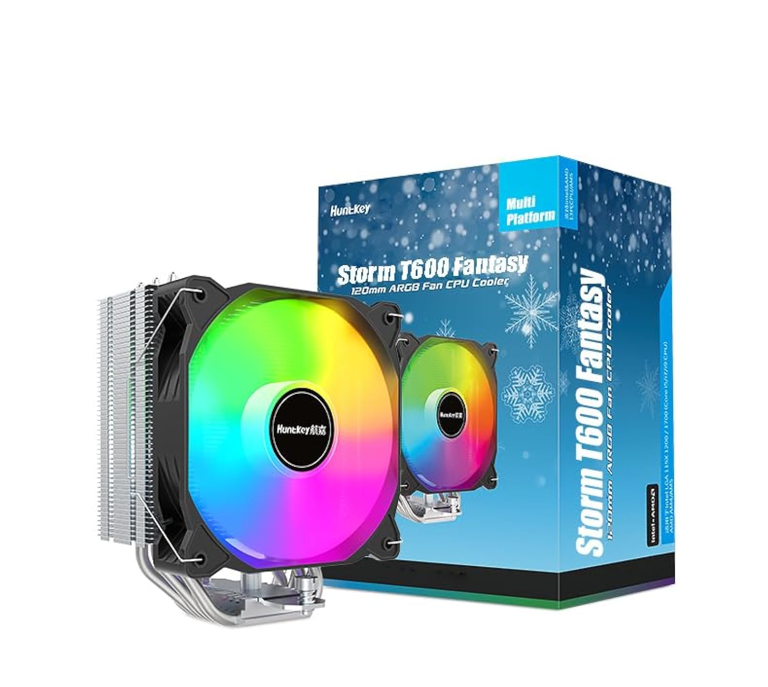 Huntkey Storm T600F CPU Cooler with ARGB Lighting, 6 Copper Heat Pipes CPU Air Cooler with Dual-Fan, Easy Install Each 120Mm 1800RPM PWM 78CFM for Intel LGA1700/1200/1151/1150/1155 AMD AM5/AM4 image number 6