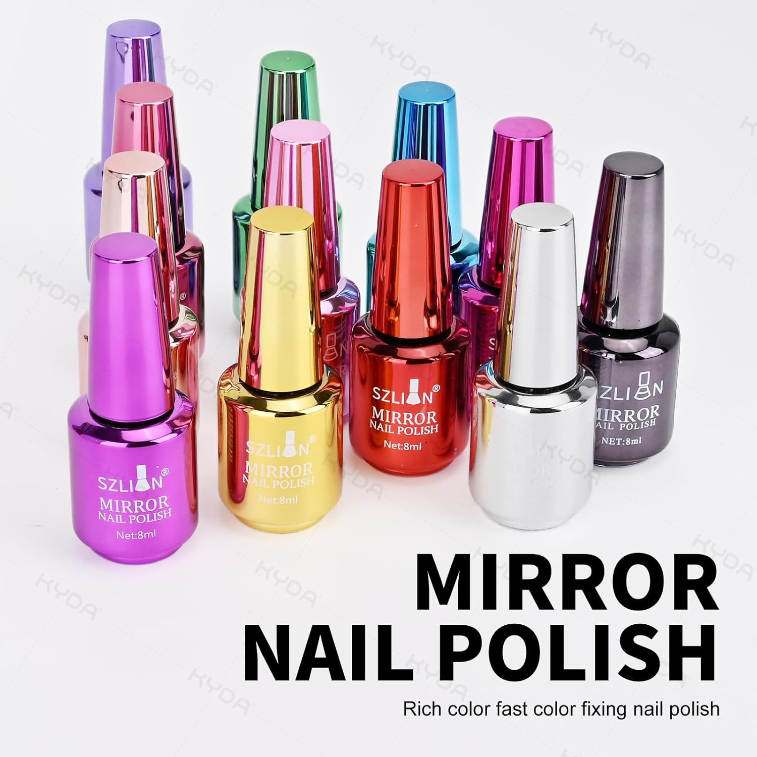Ownest 12 Colors Mirror Nail Polish Set, Mirror Effect Long Lasting Gorgeous Glossy Manicure Nail Art Decoration, Brilliant Manicure Effect Nail Lacquers Kit-12Pcs image number 6