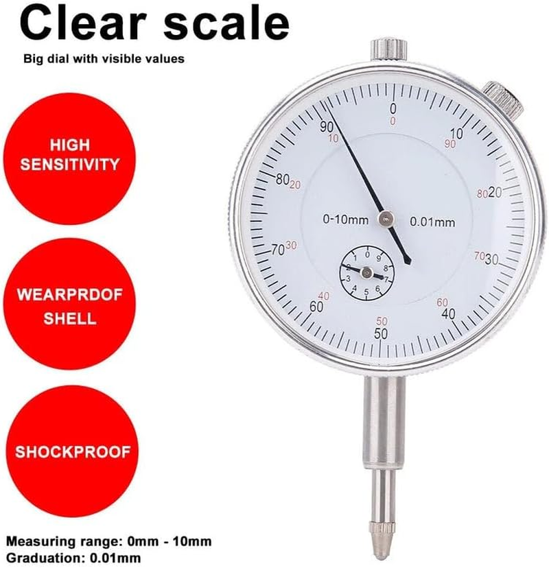 EZONEDEAL Dial Indicator with Magnetic Base Holder Fine Adjustable Long Arm 0-1" Tester Gage Gauge 0.001" Magnetic Base & 22 Point Precision Inspection Set image number 1
