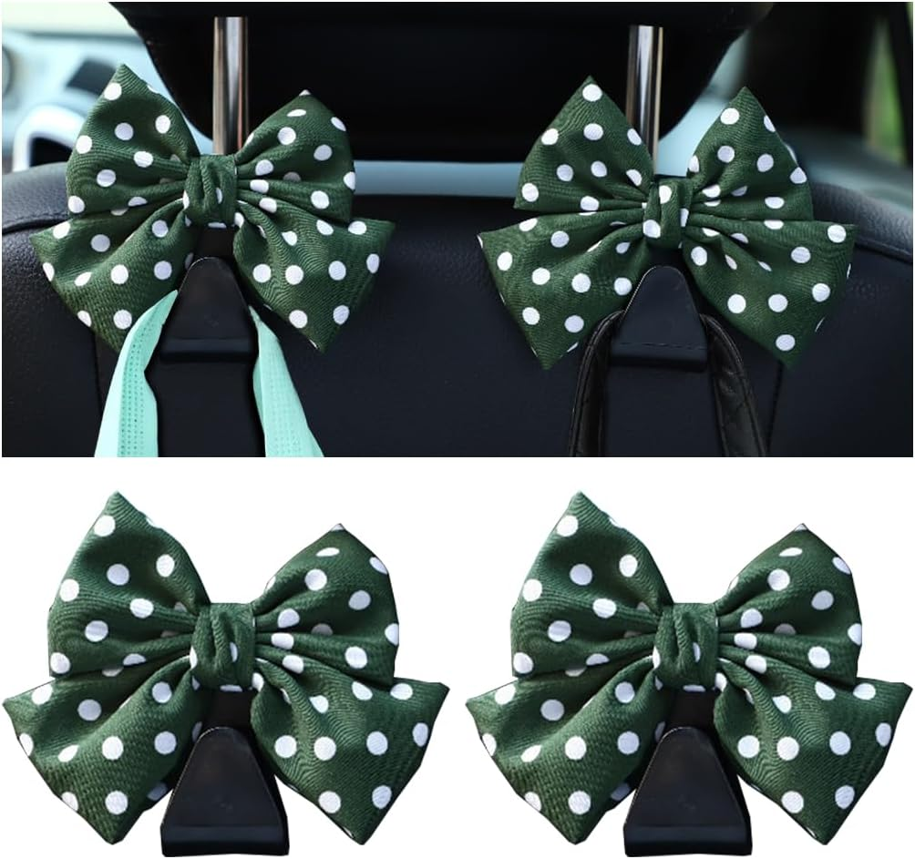 Mandark 2PCS Car Seat Headrest Hooks, Cute Bow Vehicle Hooks for Purses and Bags, Automotive Purse Hook Hanger Interior Decoration Accessories, Universal for SUV, Sedan, Truck (Black Line) image number 1