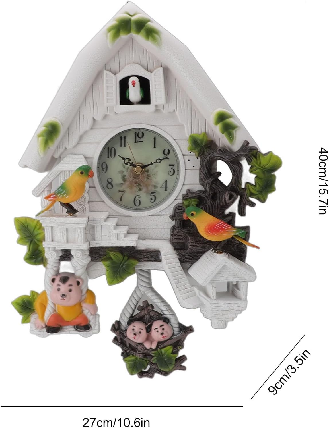 Omabeta 1PCS Vintage Cuckoo Clock with Whole Time Chiming, Classic Tree House Wall Clock for Kids Bedroom Living Room, 27X9X40Cm/10.6X3.5X15.7In,Powered by 5X1.5V AA Battery (Shipped without Battery) image number 3