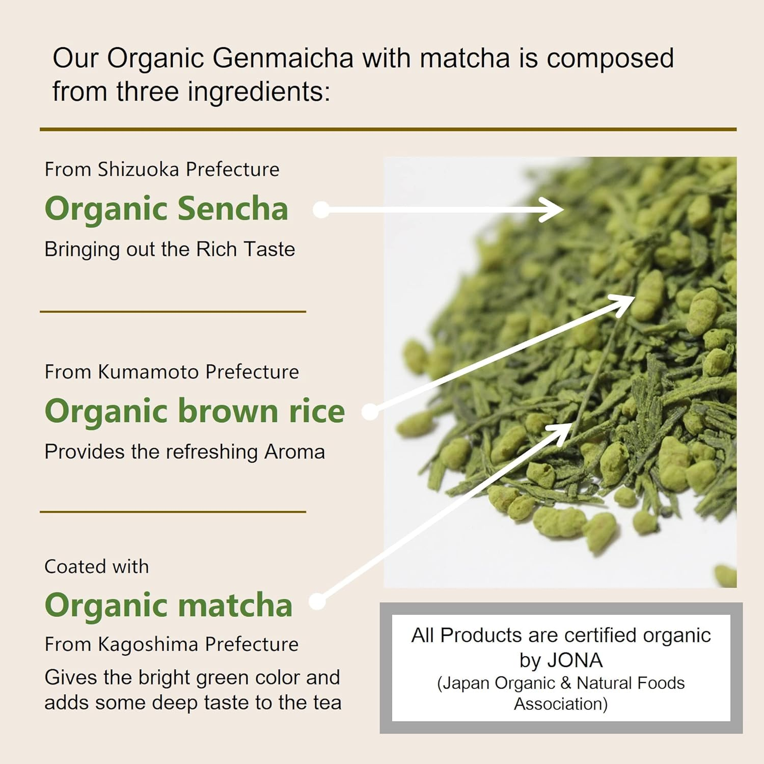 Organic Green Tea from Japan - Shizen Tea - (Organic Genmaicha with Matcha) image number 4
