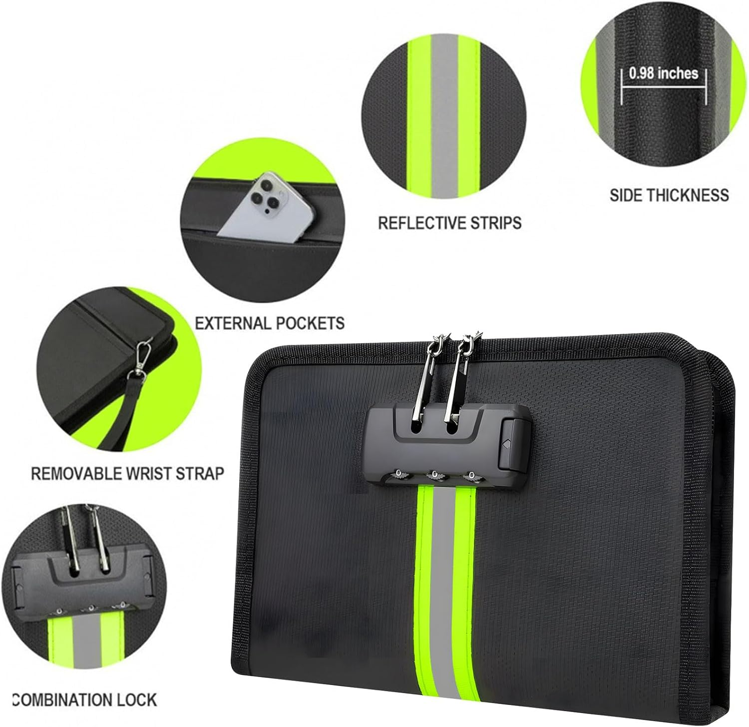 Multifunctional Non-Flammable Storage Bag Secure Passcode Security Slide Permanent Home Work Travel Use Combination image number 5