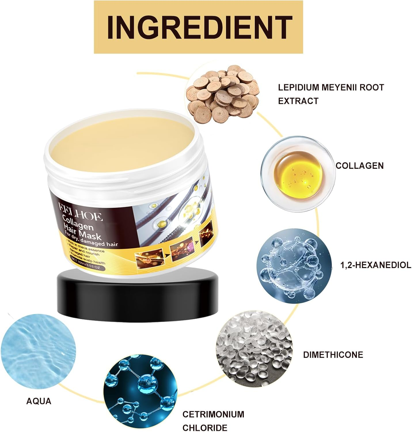 Collagen Hair Mask Deep Repair Moisturizing Hair Treatment Reduce Breakage Strengthen Hair Fibers Control Frizz for Smooth Shiny Hair (3) image number 1