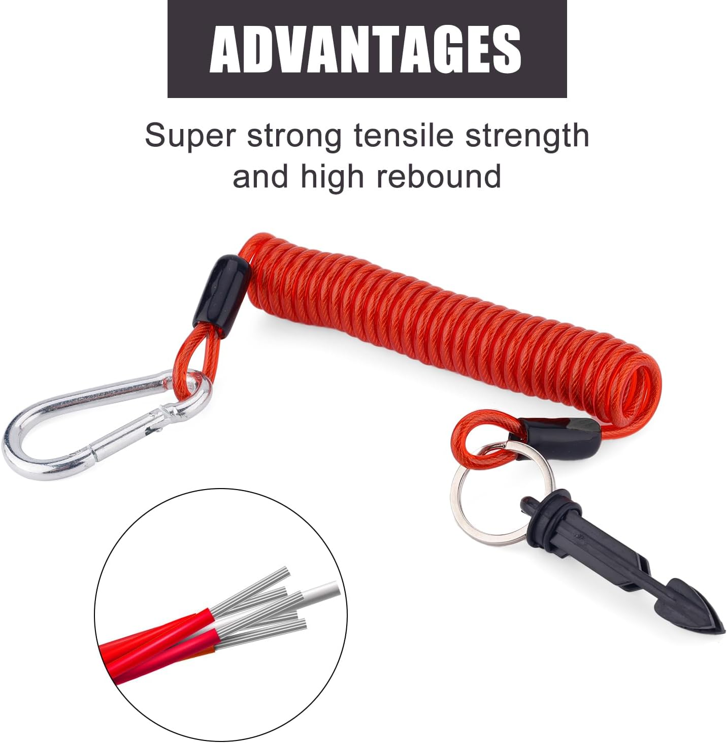 Gosknor Trailer Brake Away Cable, 6Ft High Rebound Spring Breakaway Coiled Cable Strap Trailer Emergency Brake Wire Camper Safety Breakaway Cable for RV Towing Trailer Emergency Camper ﻿