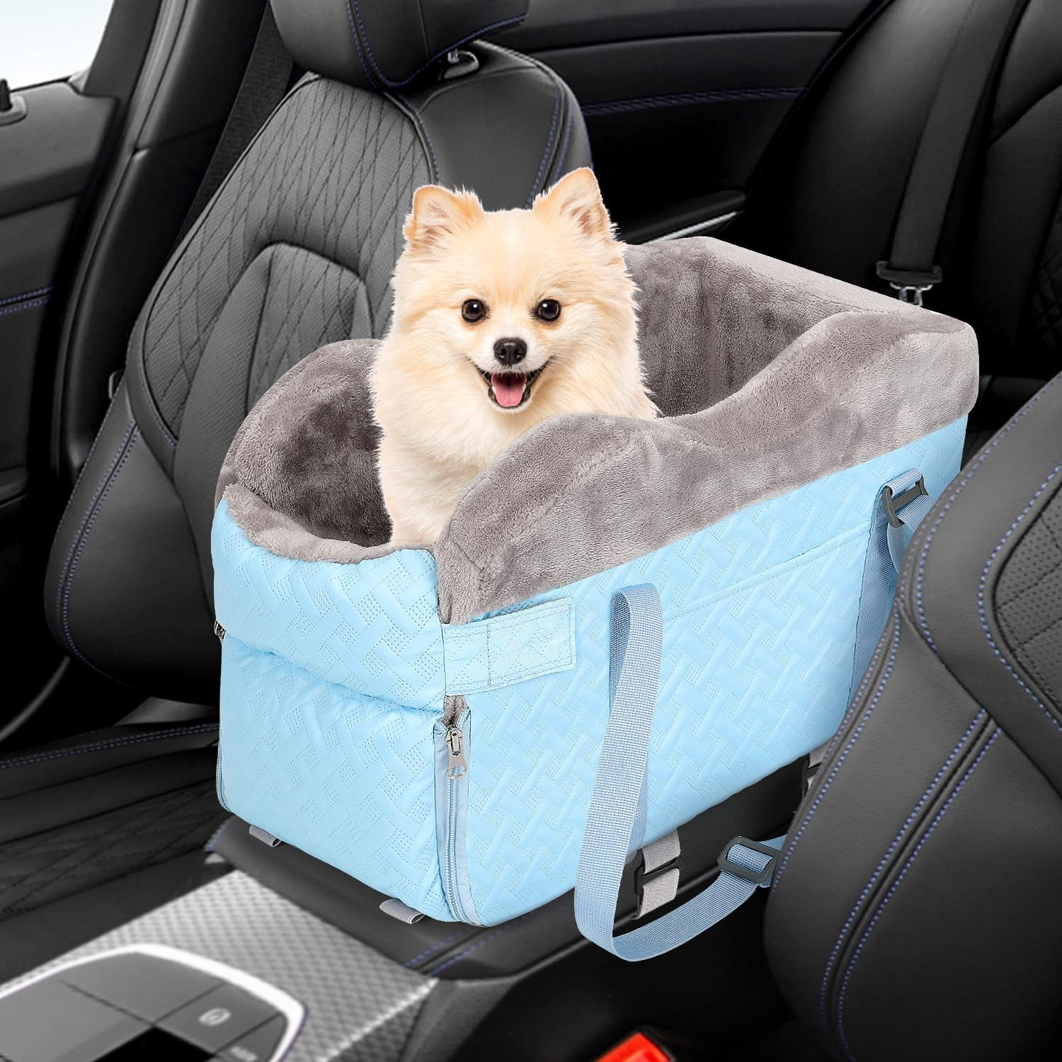 Slowton Center Console Dog Car Seat for Small Dogs - Comfortable Puppy Car Seat with Washable Cover Safety Leash and Storage Pockets, Portable Pet Carseat for Small Dog up to 9 Lbs image number 6