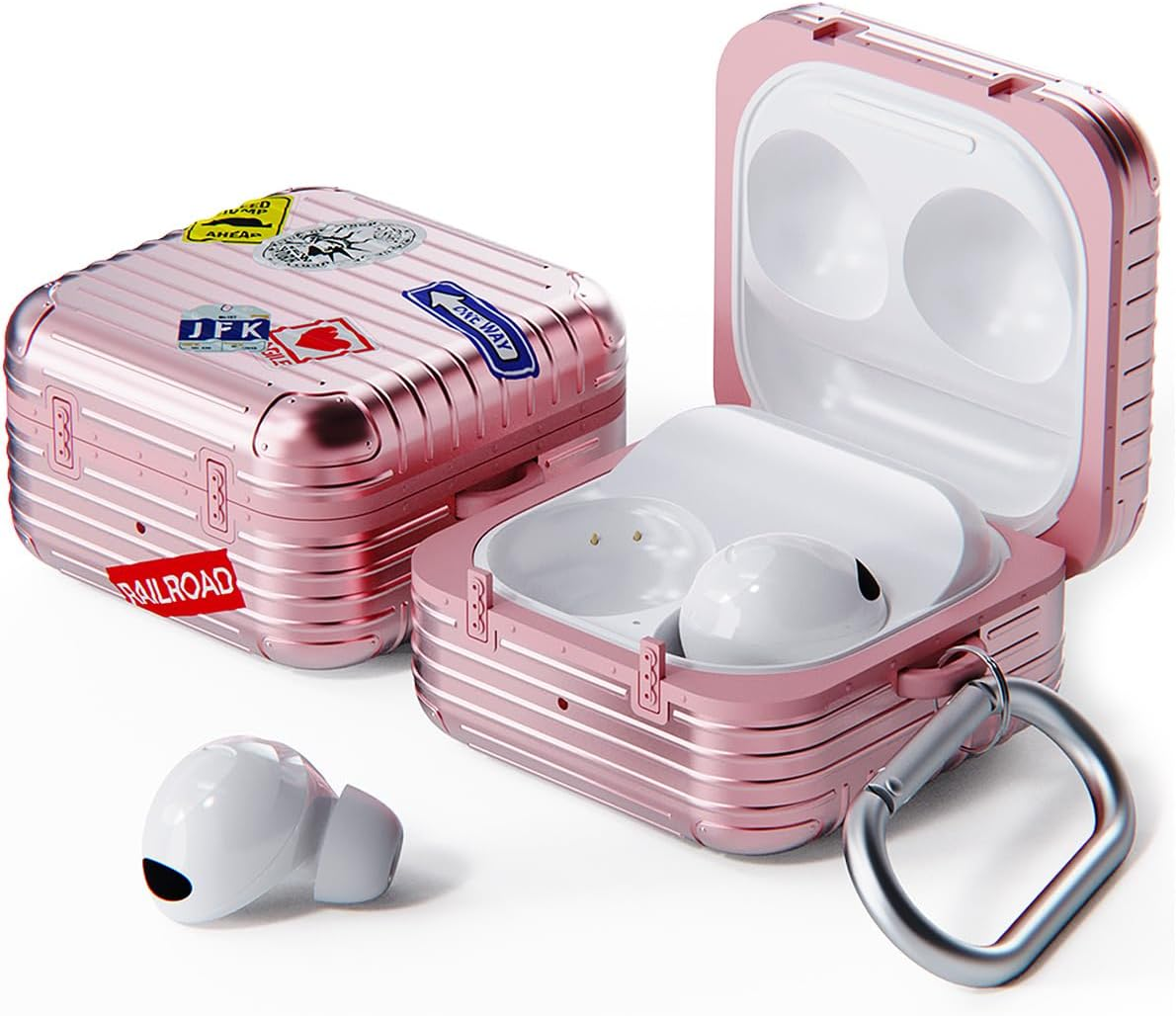 Miak Galaxy Buds Case (Buds2/Buds2 Pro/Buds Pro/Buds Live/Buds FE) Carrying Case [Shock Resistant, Double Layer Structure, Hard Case with Carabiner, Custom Decoration] Samsung Galaxy Buds Black