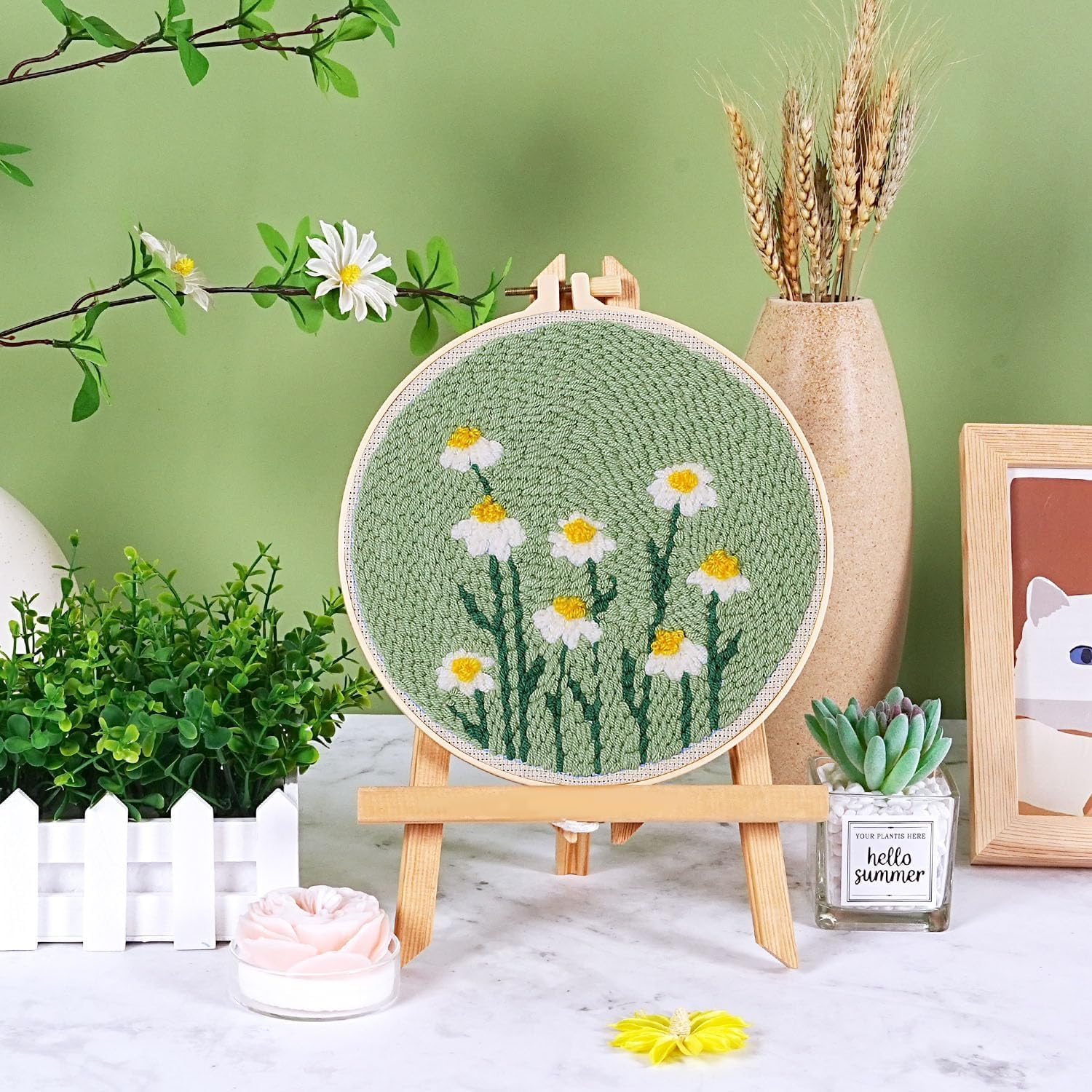 Punch Needle Embroidery Starter Kits, Daisy Flower Punch Needle Kits for Adults Beginner, Punch Needle Kit Tool with Instruction Threader Fabric Yarns and Hoop (65205) image number 1