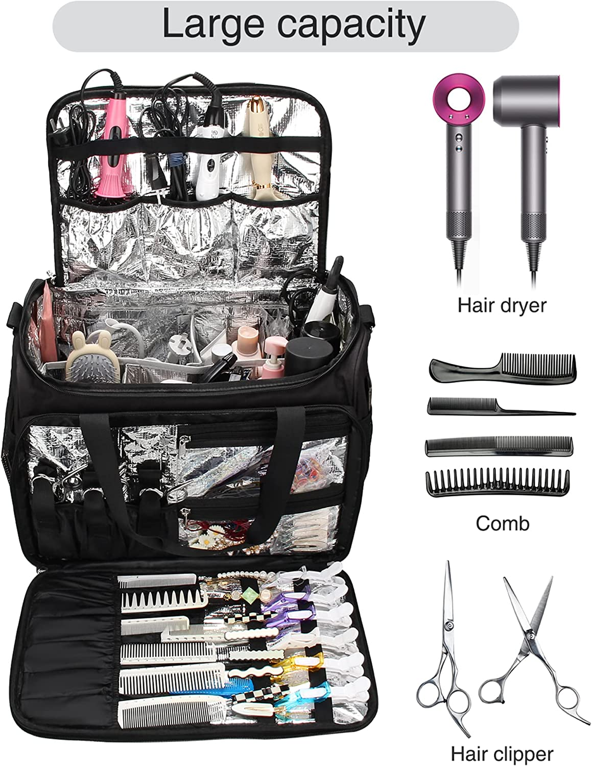 Professional Barber Bag, Hairdressing Bag, Toiletry Travel Bag, Cosmetics Beauty Hairdresser Bag with Shoulder Strap, Hair Makeup Salon Organizer Bag Insulation Material image number 5