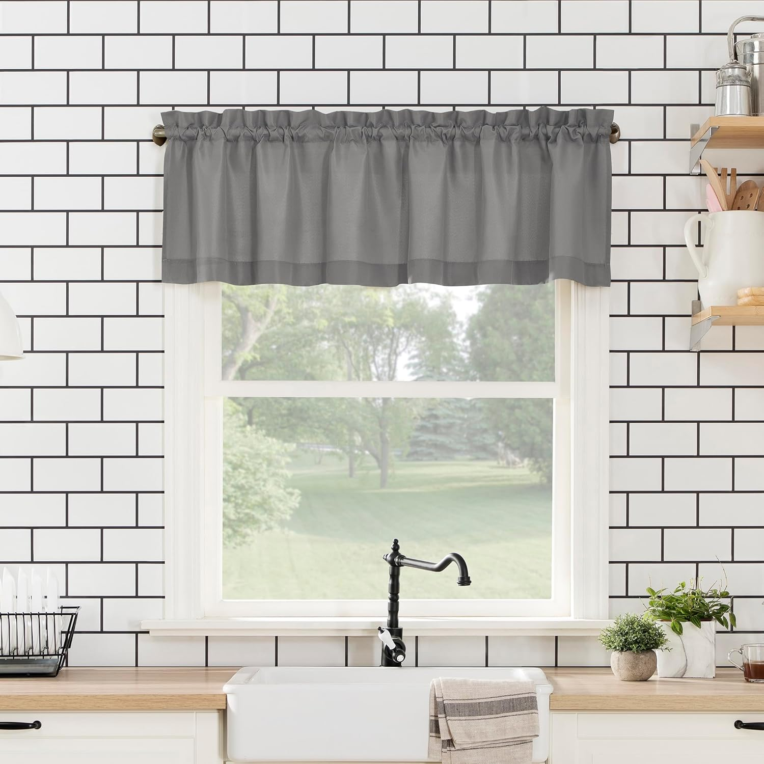 No. 918 Martine Microfiber 3Pc Kitchen Curtain Set, 54" X 36", Gray image number 3