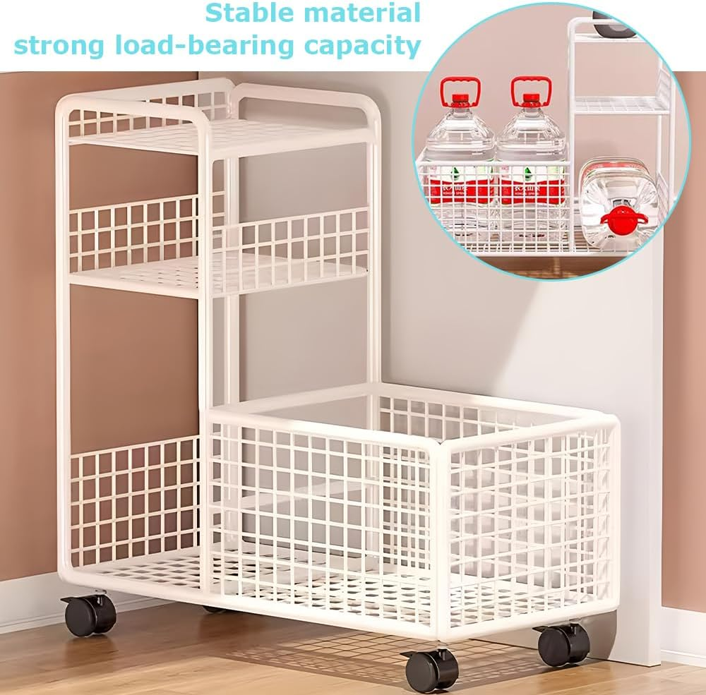 Trolley Mobile Shelving, 2 Tier Storage Rolling Cart, Multifunctional Organizer Utility Cart, Utility Storage Organizer, Mobiletrolley for Kitchen Bathroom Living Room, (52X26X53Cm, White) image number 5