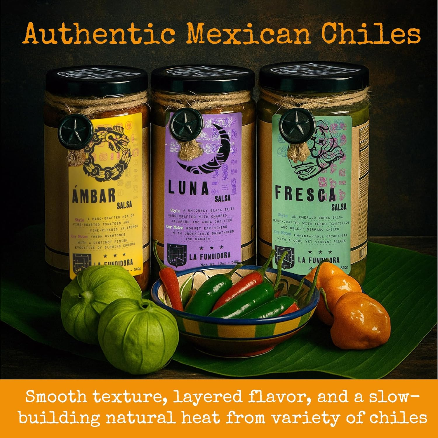 La Fundidora Traditional Mexican Salsas, Authentic Recipe, Smooth Style Sauce, Small Batch, All Natural, No Preservatives (Trio Fuego) (Ambar, Fresca, Luna) image number 2