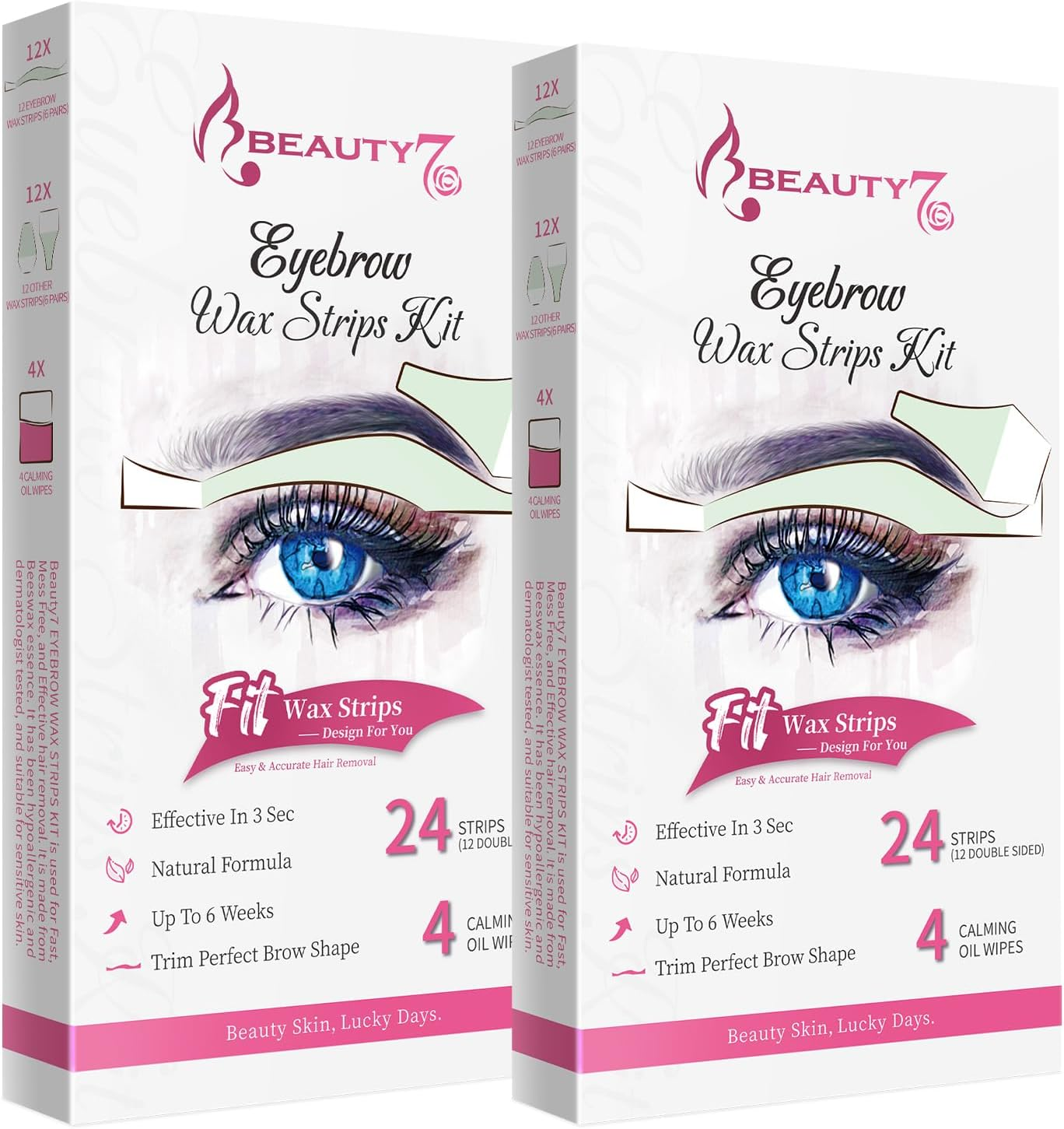 Beauty7 Wax Strips Kit for Sensitive Skin, Facial Hair Removal for Eyebrow, Lip, 24 Strips & 4 Calming Oil Wipes, at Home Waxing for Women (Pack of 2) image number 2