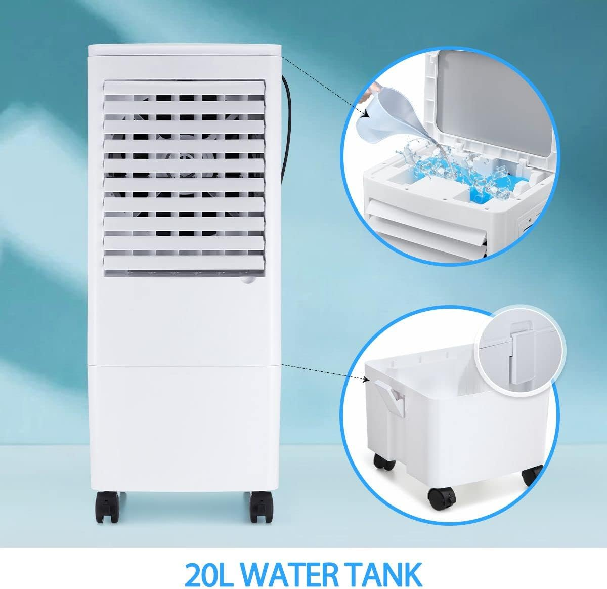 Maxkon Portable Air Cooler Evaporative Cooler Humidifier Purifier Cooling Fan, 20L Water Tank, with 2 Ice Crystal image number 4