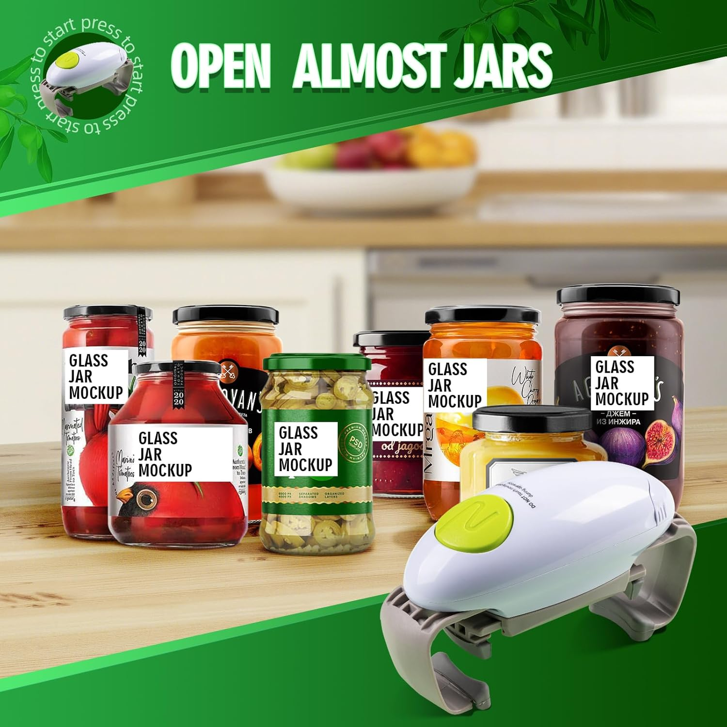 YUET Electric Jar Opener - Portable, Strong, and Hands-Free Automatic Opener for New Sealed Jars - Kitchen Gadget Tool with Large Push Button and Sharp Edge-Free Design (White) - White image number 5