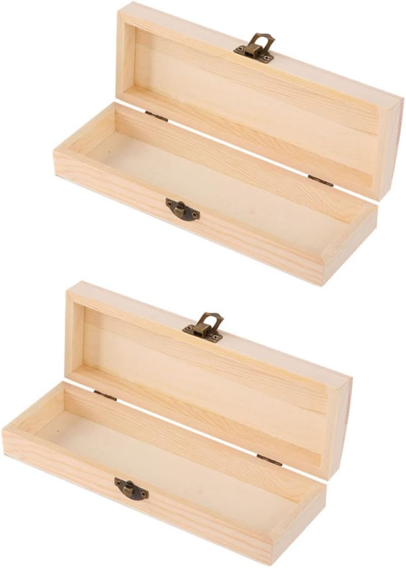 TEHAUX Wooden Pen Storage Box 2Pcs, Blank Pencil Box for Students, Large 21X7X3.8Cm Solid Wood Organizer Suitable for School and Office Desk Accessories image number 2