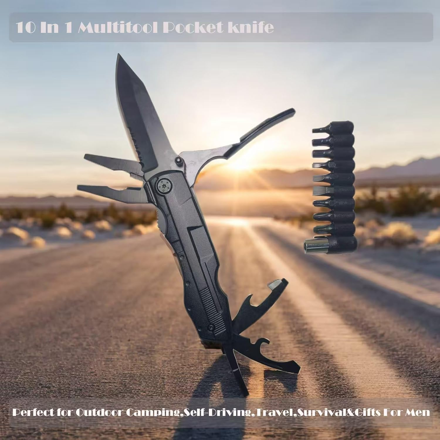 10-In-1 Multi Tool Pocket Knife &ndash; Portable Functional Tools with Needle Nose Pliers, Screwdriver Kit, Bottle Opener, for Outdoor Camping, Hiking, Adventure & DIY Repairs