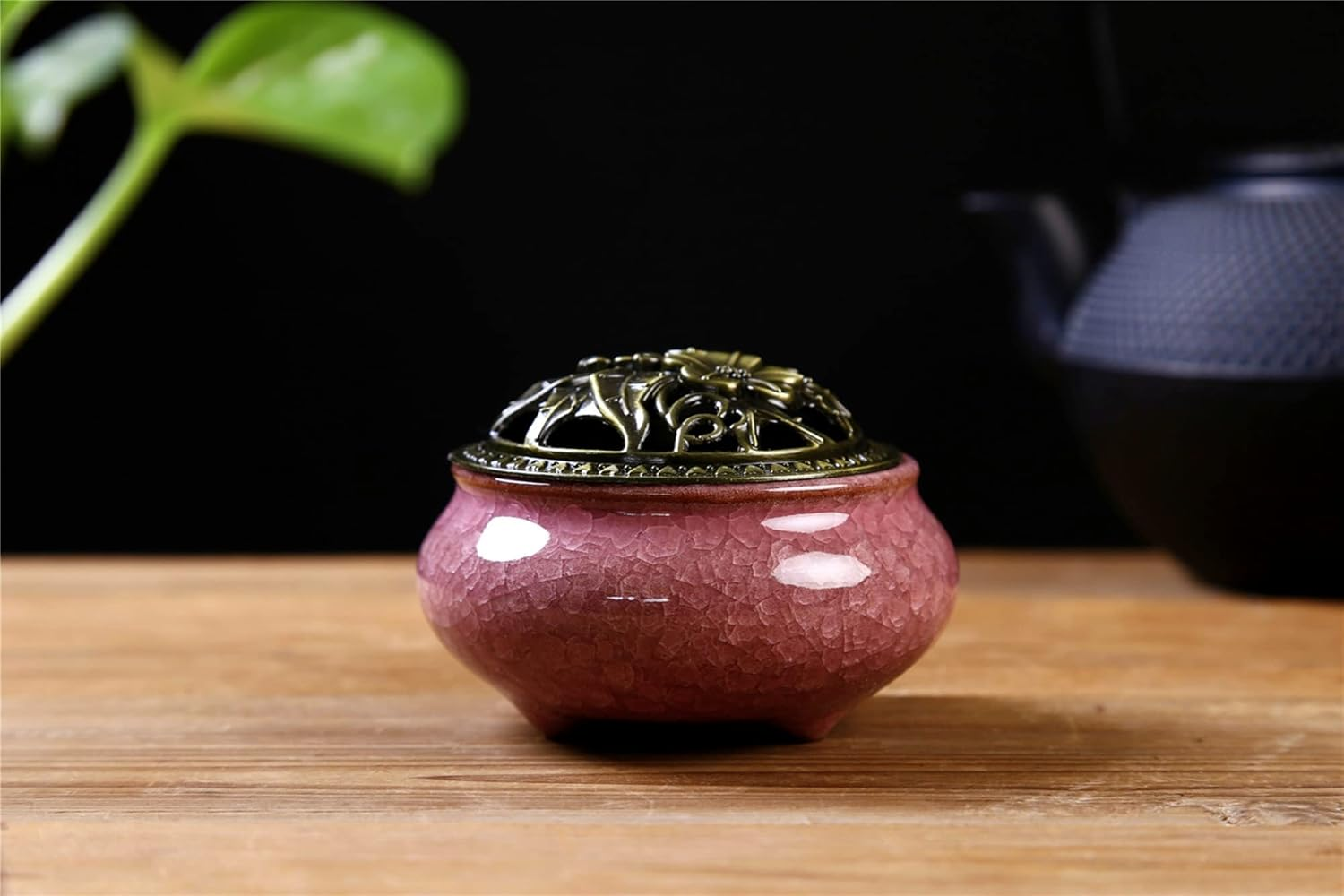Censer Sky Blue Incense Burner with Calabash Incense Stick Holder - Porcelain Charcoal Censer for Use with Resin Granular Powder Cone or Coil Incense (Violet) image number 3
