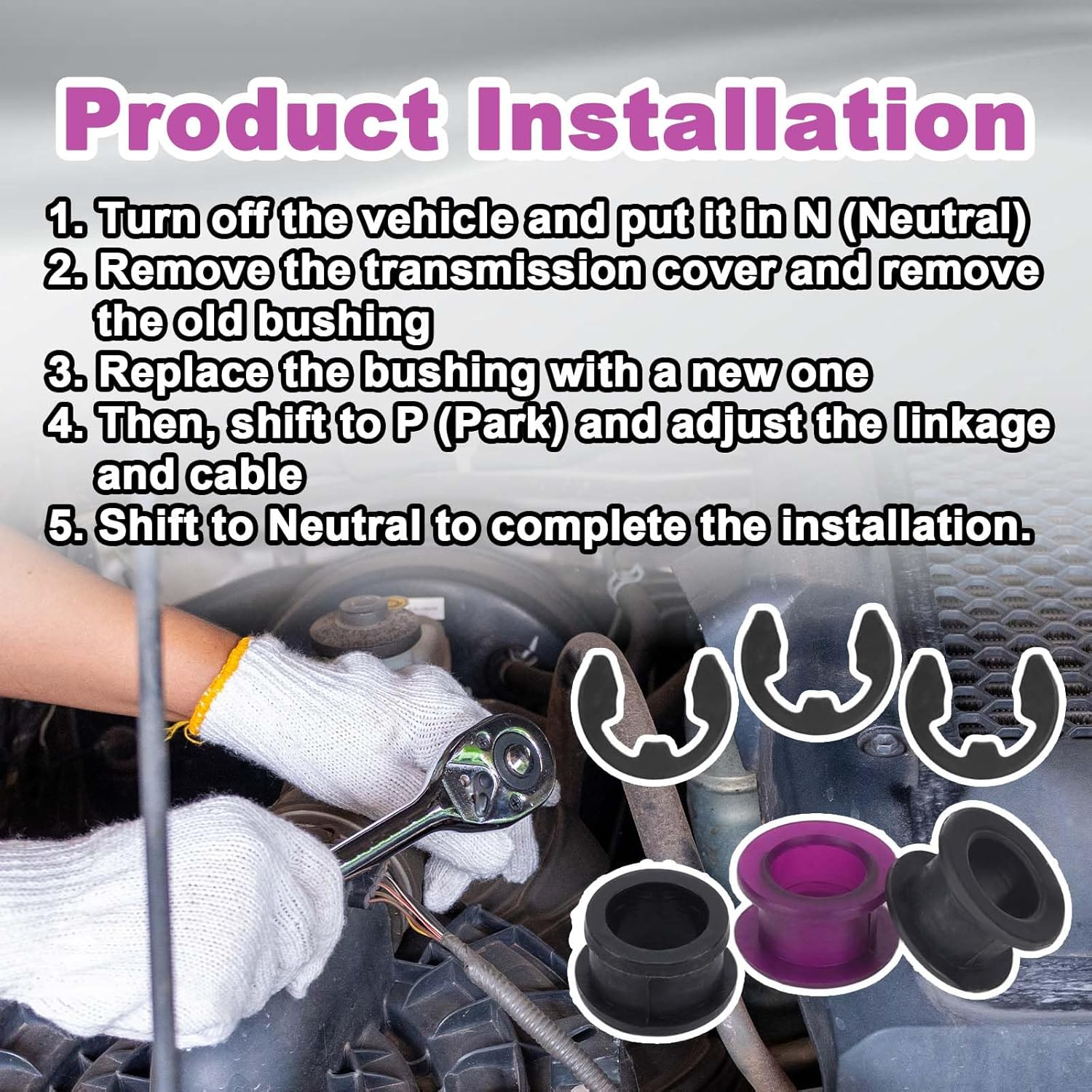 3Pcs Shift Cable Bushing Repair Kit, Transmission Shift Linkage Bushing Repair Tool Kit with Clips Compatible with OEM# 33835-08010 33820-02370 image number 4