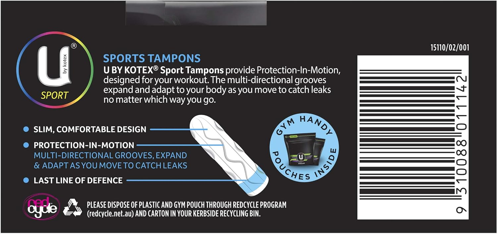 U by Kotex Sport Tampons Regular 16 Pack image number 2