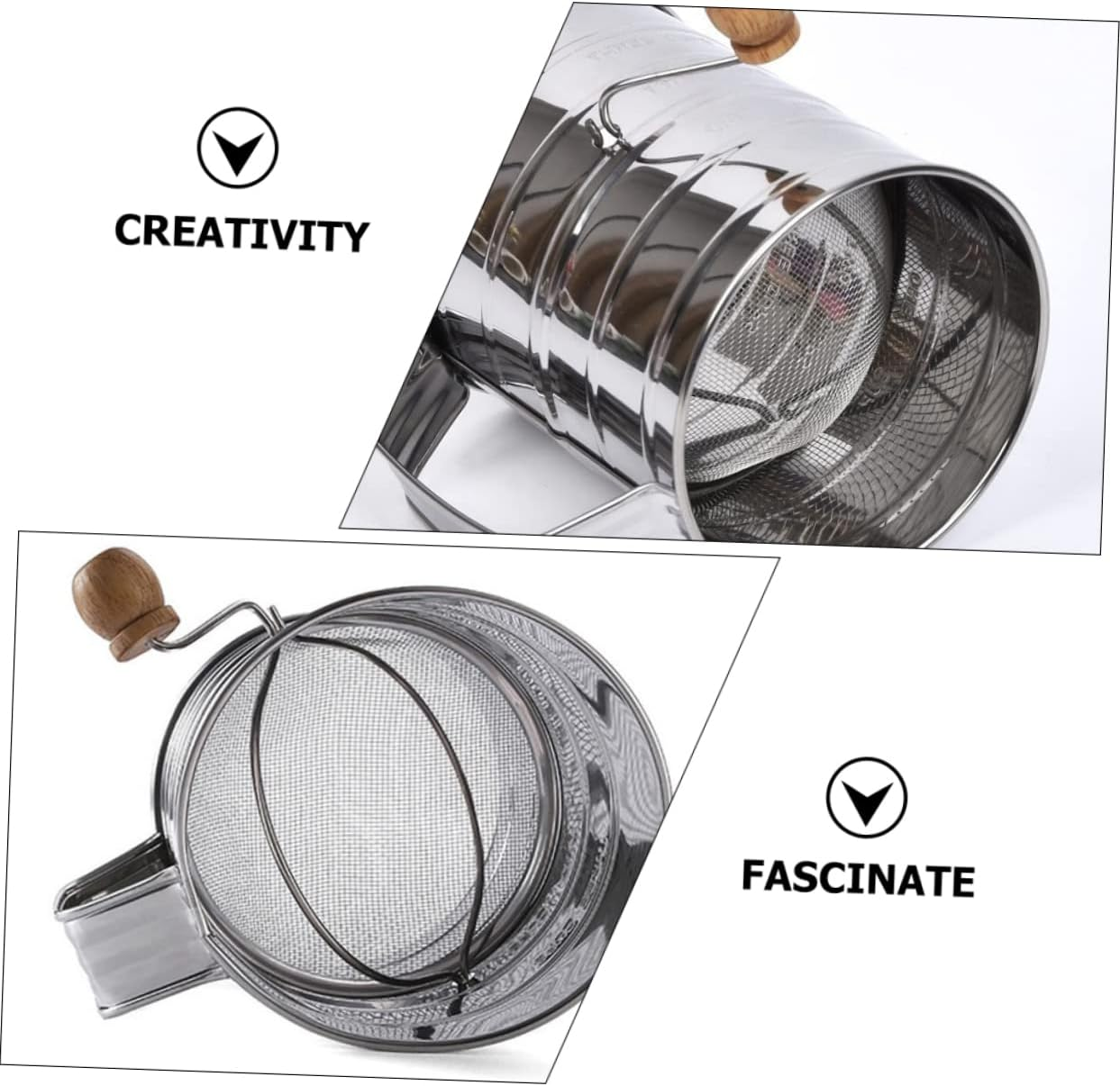 BRIGHTFUFU Hand-Operated Flour Sifter Sieve Fine Mesh Stainless Steel Flour Sifter for Baking image number 5