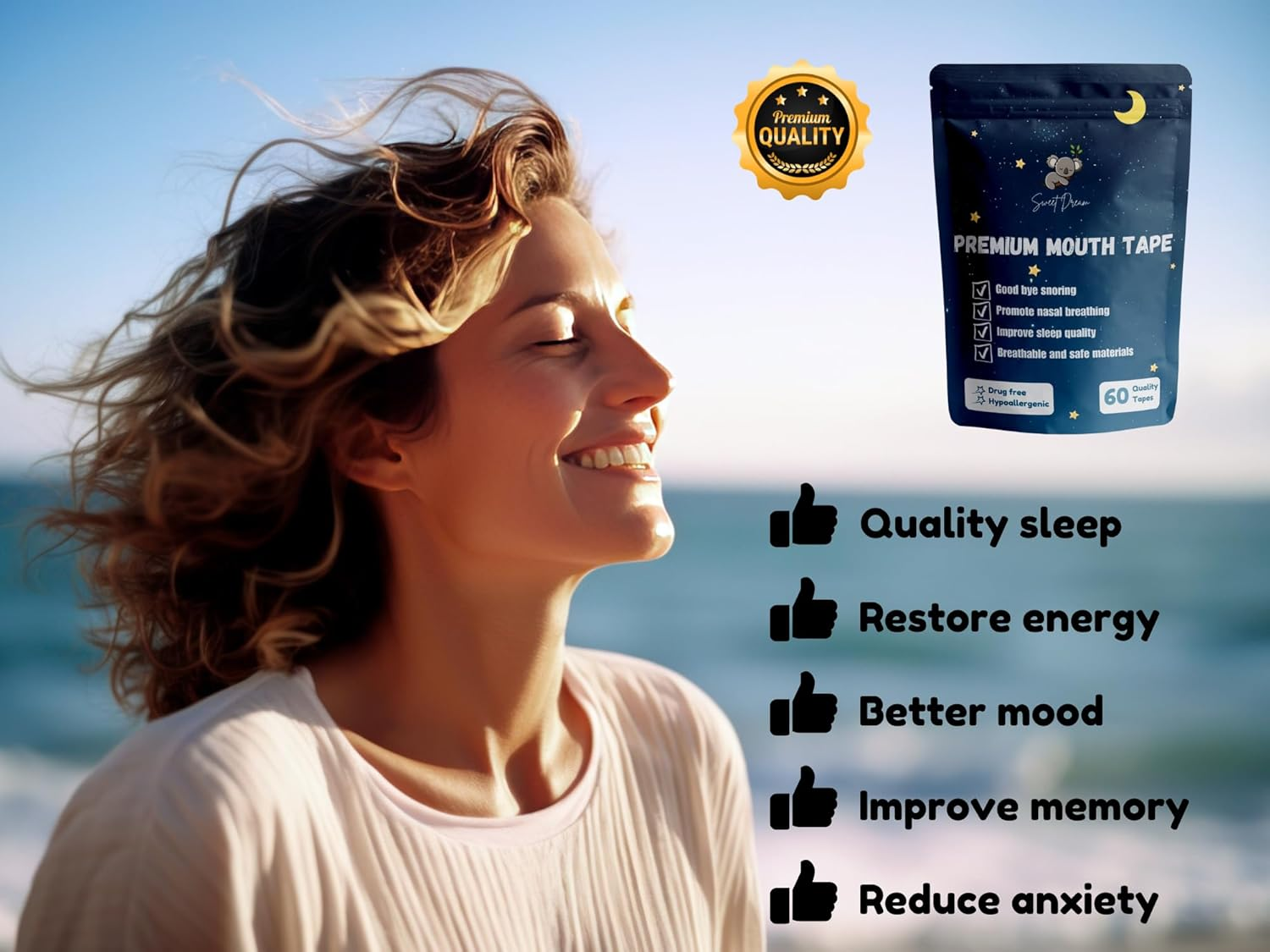 Mouth Tape for Sleeping - anti Snoring Device & Snore Reducing Aid - Improve Sleep Quality - Sleep Strips for Nasal Breathing, Promote Nose Breathing - Hypoallergenic Sleep Tape - Strong Medical-Grade Adhesive - 60 Counts image number 5