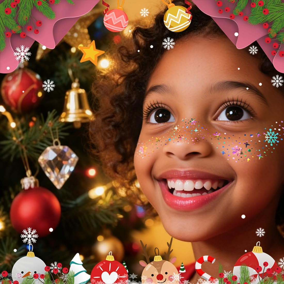 VYIBPDY Pack of 10 Holographic Multichrome Glitter Freckles Face Tattoos, Glitter Temporary Tattoo Set, Waterproof, Christmas Festival Glitter Face Patches, for Adults and Children image number 5