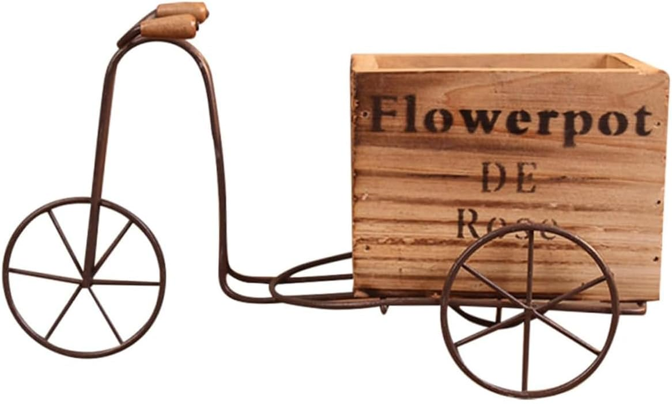 AIMALL Old Vintage Iron Bicycle Planter - Rustic Wooden Desktop Pot for Silk Flowers and Succulents - Decorative Display for Home and Office - Dimensions: 9.45 X 4.33 Inches image number 3