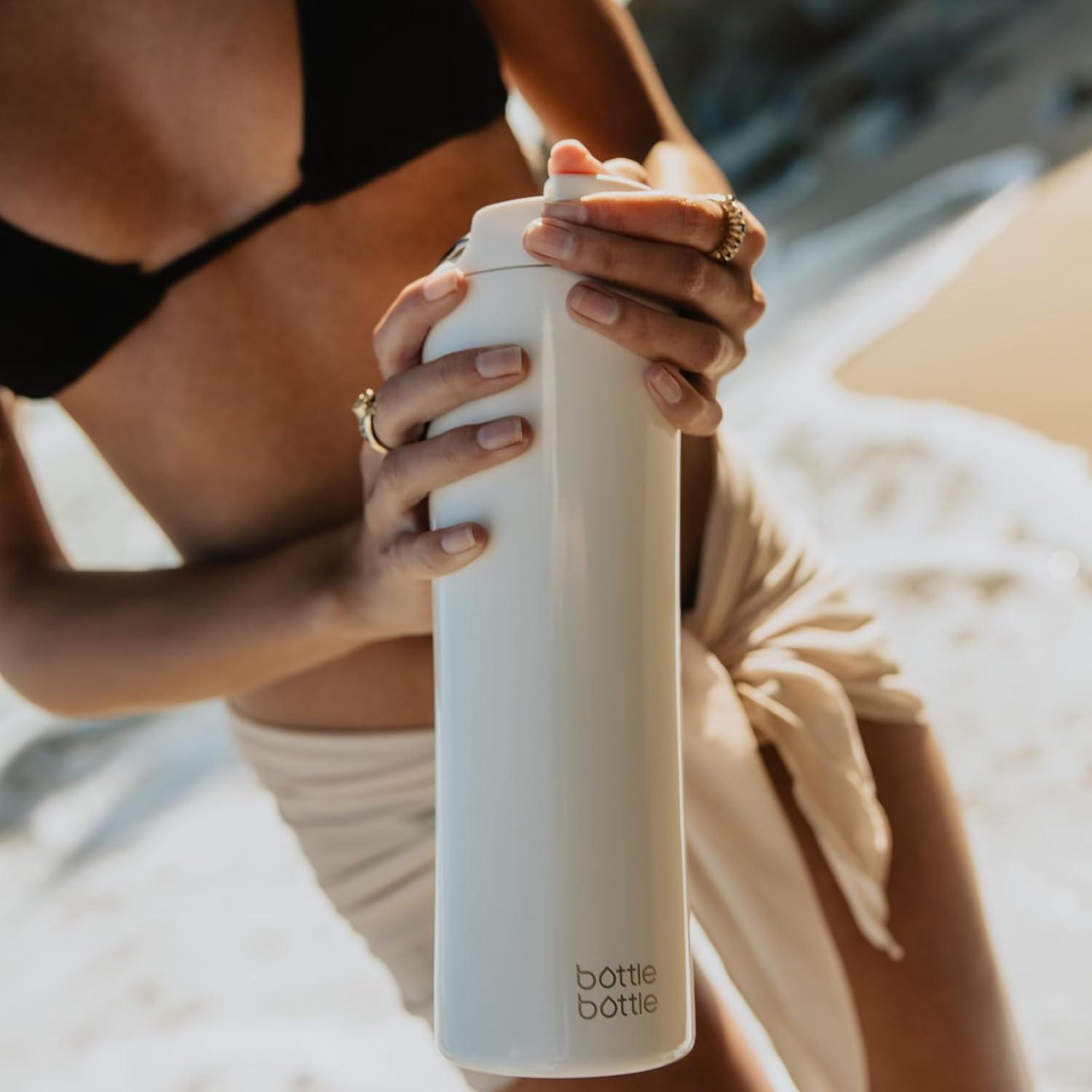 Bottle Bottle Insulated Water Bottle Coffee Tumblers with Dual-Use Lid and Straw Double Walled Iced Travel Coffee Mug for Woman and Man 24Oz Stainless Steel Tumbler with Handle（Ivory White） image number 1