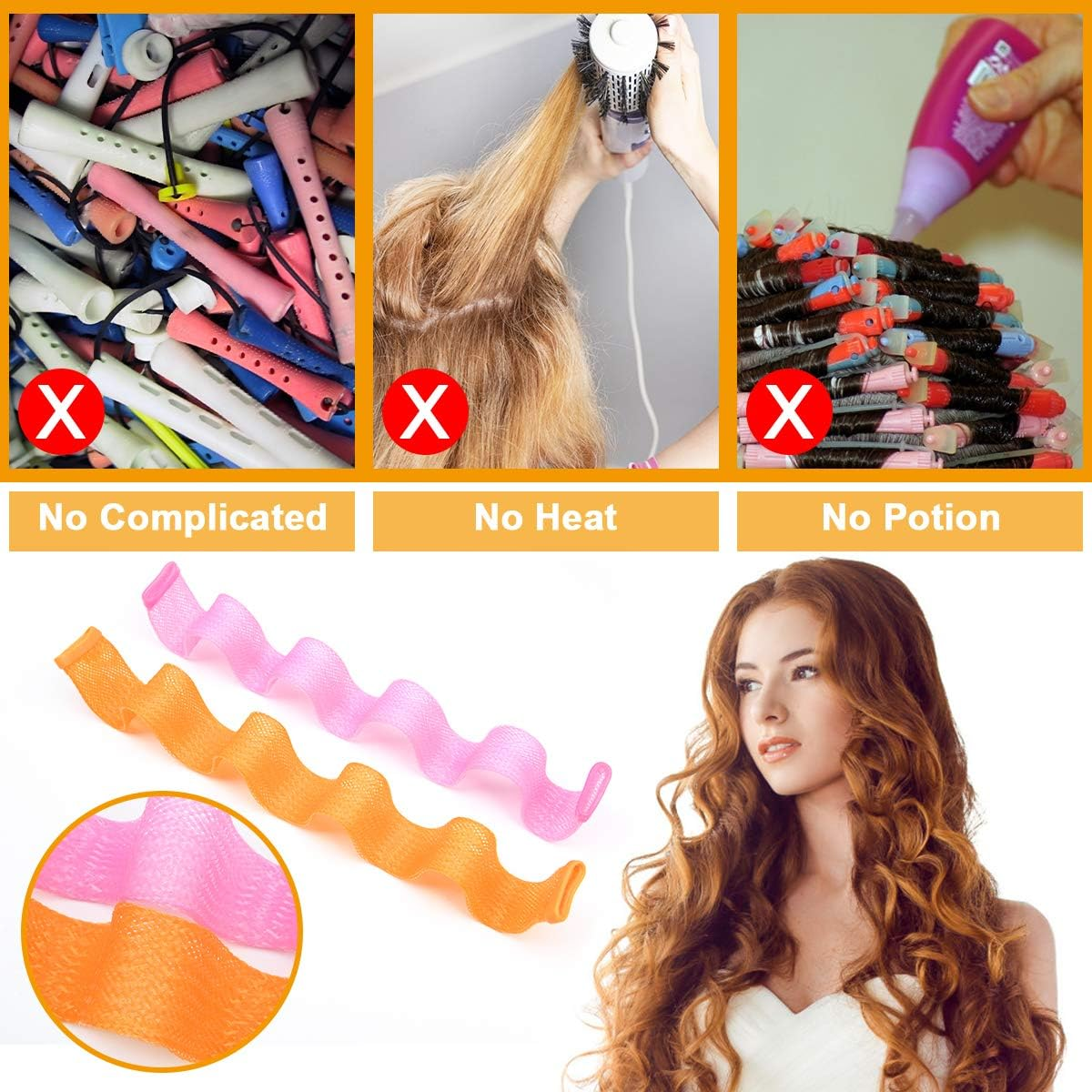 URAQT Hair Curlers for Long Hair, 24Pcs 45Cm Hair Rollers Wave Curls, No Heat Hair Curlers Styling Set with Styling Hooks, Healthy DIY Hairstyle for Women Girls image number 6