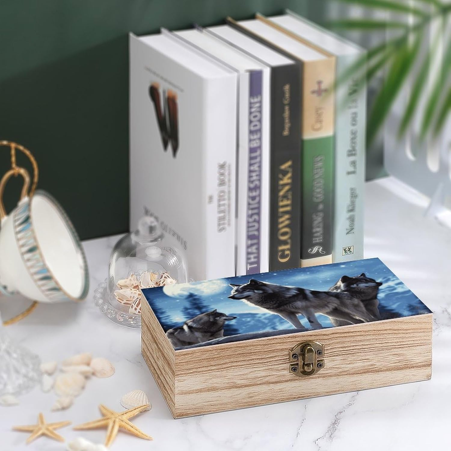 Wolfs Wooden Box Wood Wedding Keepsake Boxes with Lids Small Decorative Boxes Lightweight Wooden Memory Storage Box for Crafts Keepsakes Jewelry Photo Letter Storage image number 1