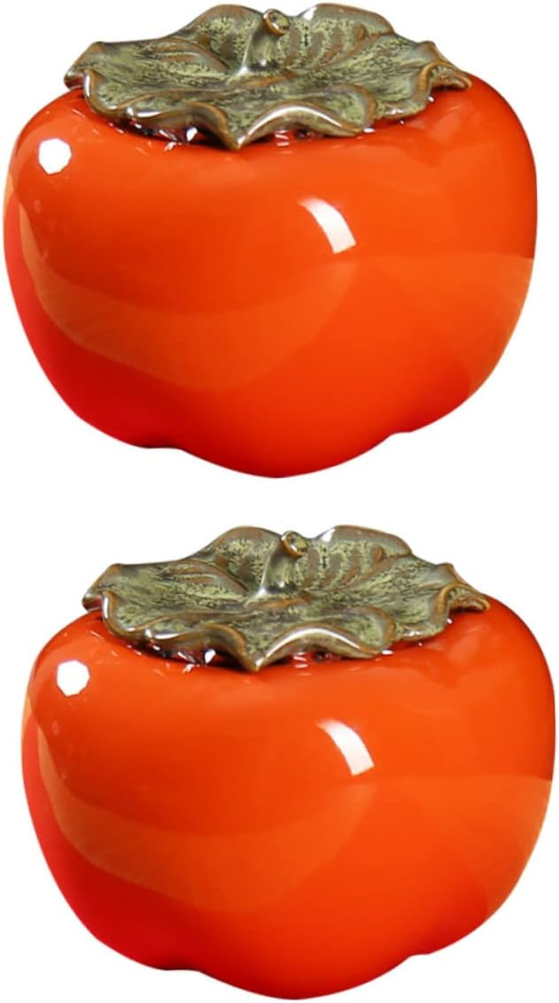 FELTECHELECTR Ceramic Tea Canister with Airtight Lid, 150Ml Persimmon-Shaped Storage Jar, Sealed Multipurpose Container for Home Tea Leaf and Candy Storage, 2Pcs Set, Orange image number 6