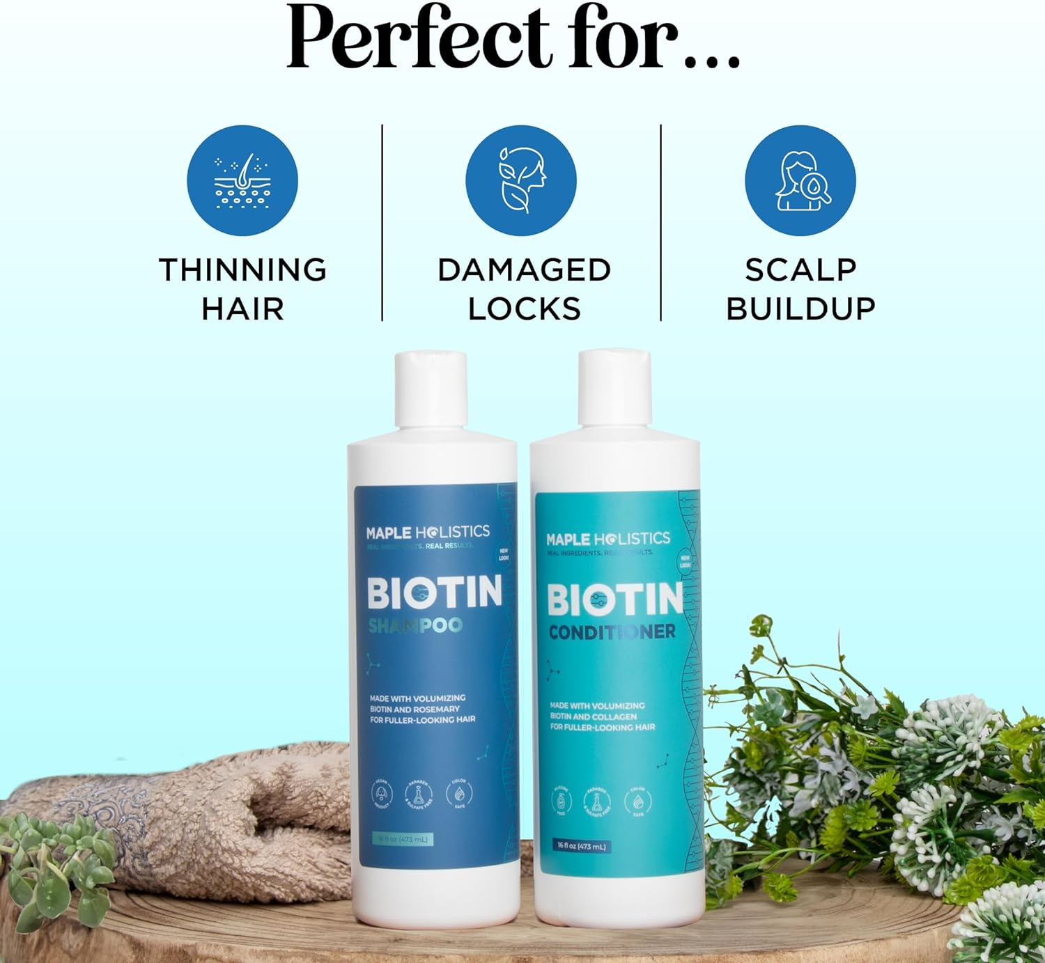 Volumizing Biotin Shampoo and Conditioner Set - Sulfate Free Shampoo and Conditioner for Dry Damaged Hair Care - Thinning Hair Shampoo and Conditioner with Nourishing Biotin and Rosemary Oil (25Oz) image number 1