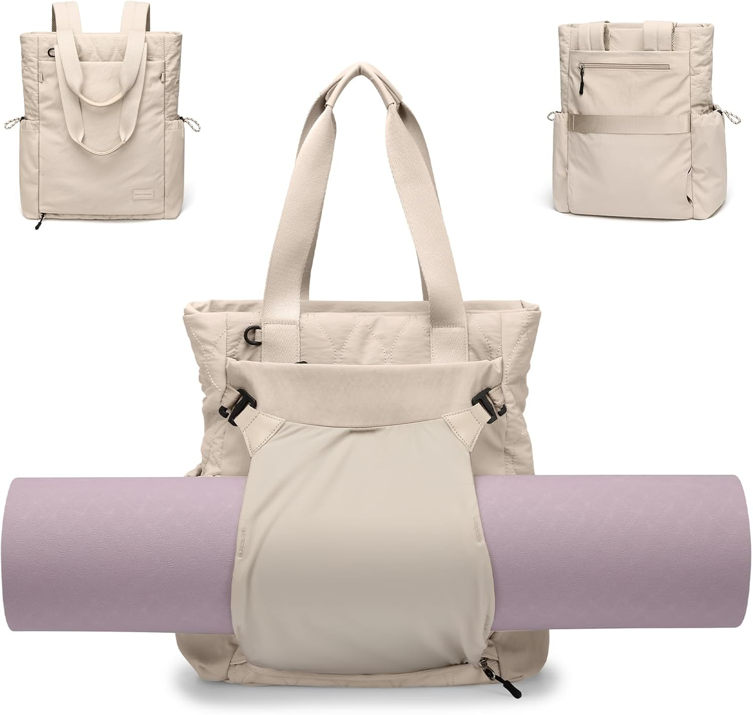 GOLF SUPAGS Convertible Laptop Backpack Yoga Bag Quilted Tote Bag Yoga Mat Carrier Bag for Travel Fitness Office and Shopping