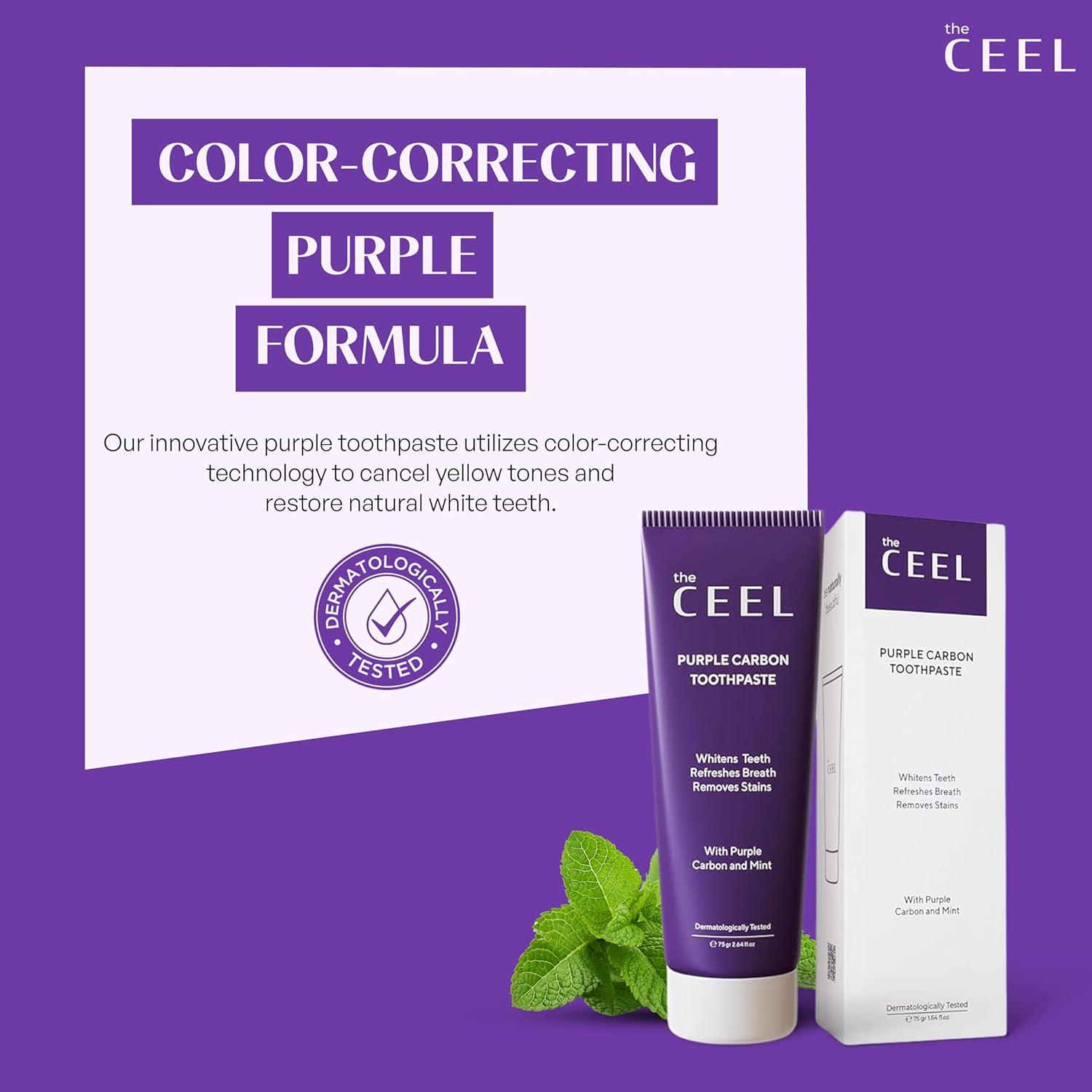 Purple Toothpaste for Teeth Whitening with Activated Carbon & Mica Powder - Color Correcting Teeth, Stain & Plaque Remover Oral Care Formula with Mint Flavor - Gentle on Enamel & Gums - 75G image number 4