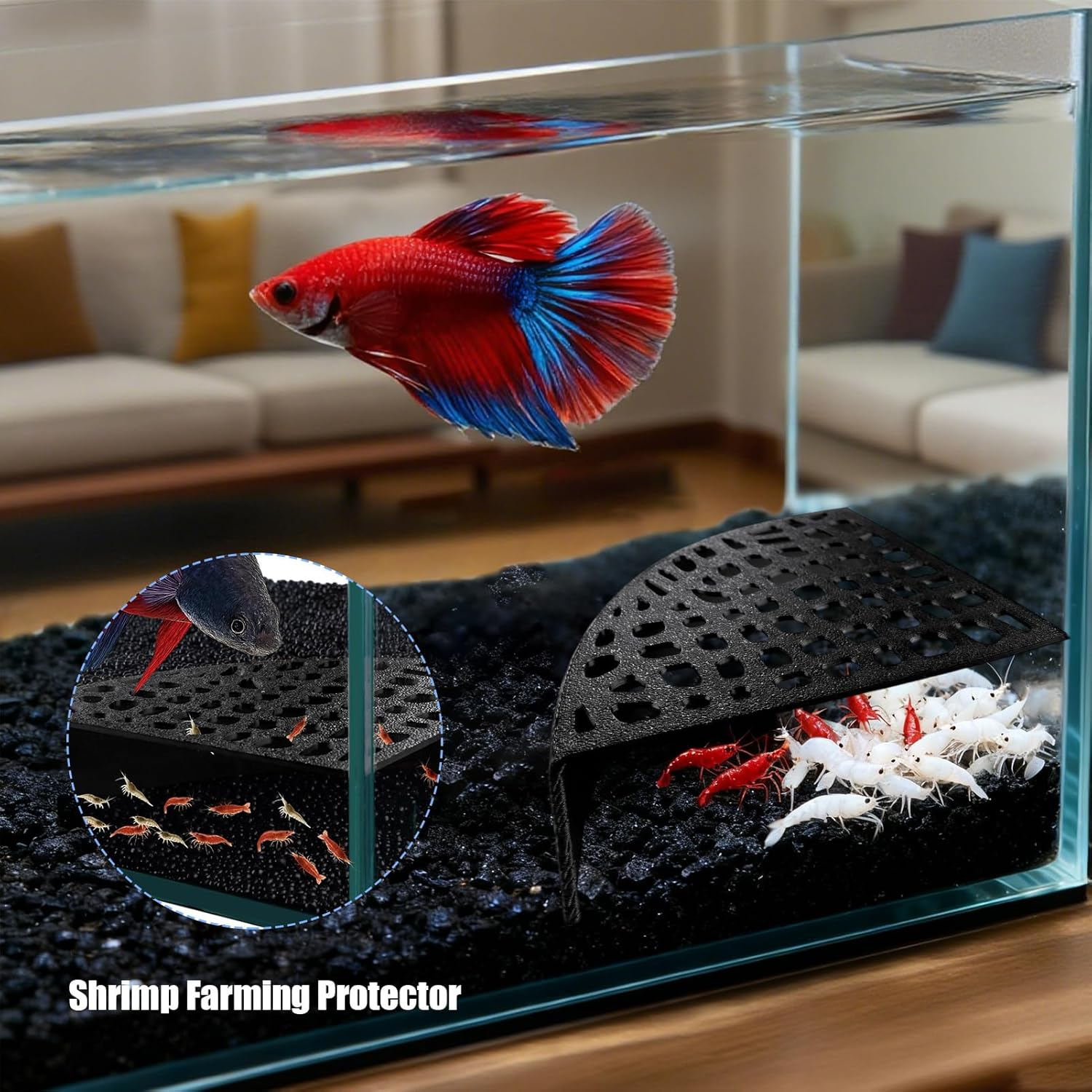 Shrimp Cave Aquarium - 2-Piece Fish Breeding Cave Shrimp Tunnel for Tank,180 Degree Viewing Stealth Habitat for Beginners Aquatic Pet Enthusiasts Freshwater Underwater Dwarf Cherry image number 3